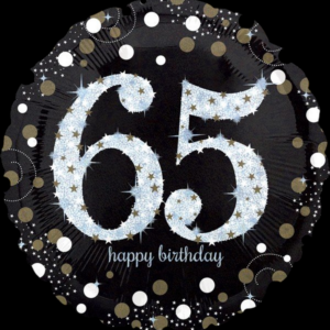 HAPPY 65TH SILVER HOLOGRAPHIC AIR BALLOON
