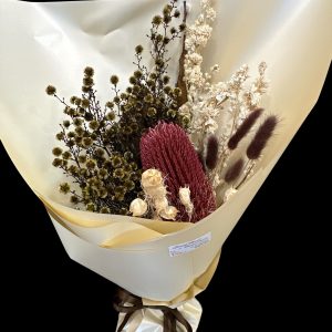 Woodland Bush dried and preserved bouquet in burgundy, cream, brown and earthy tones by Linard Floral in Kingaroy
